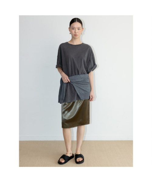 Satin Midi H Line Skirt Brown (TA6727A11D)