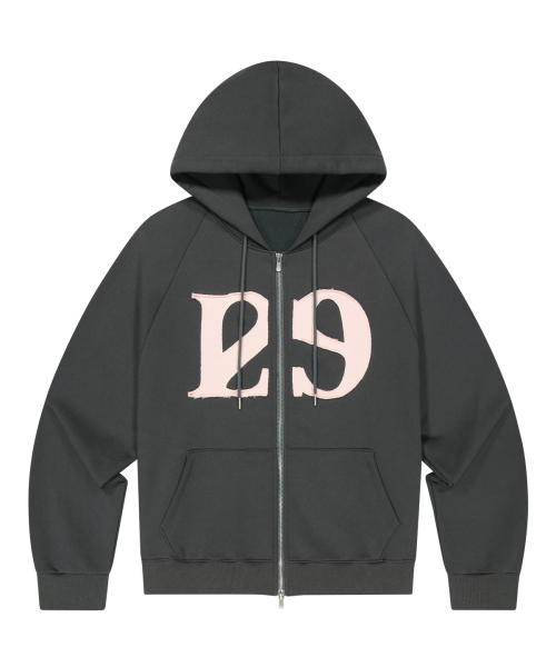129 LOGO PATCH HOODIE ZIP-UP CHARCOAL