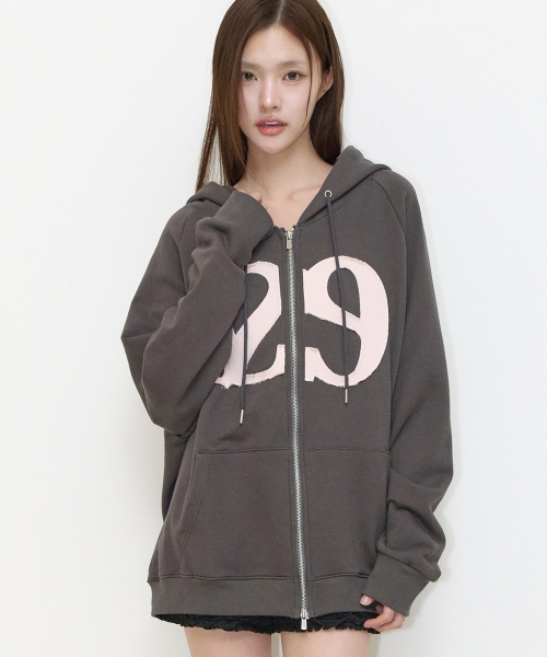129 LOGO PATCH HOODIE ZIP-UP CHARCOAL