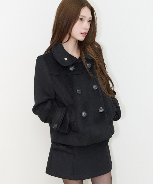 BOW BUTTON SHORT COAT BLACK