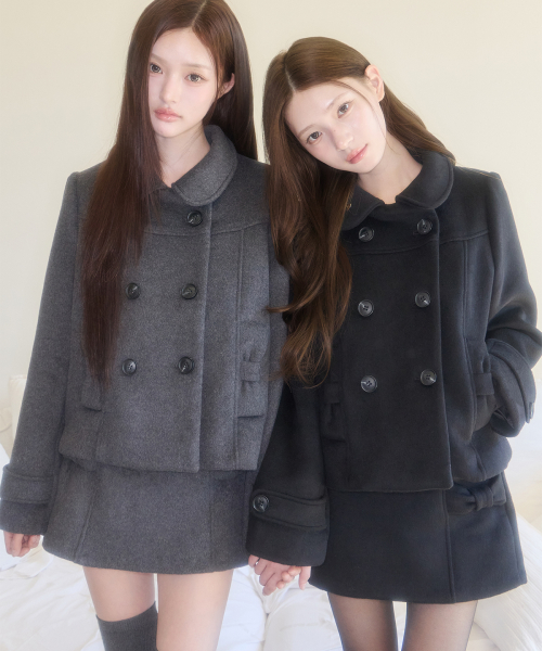 BOW BUTTON SHORT COAT CHARCOAL