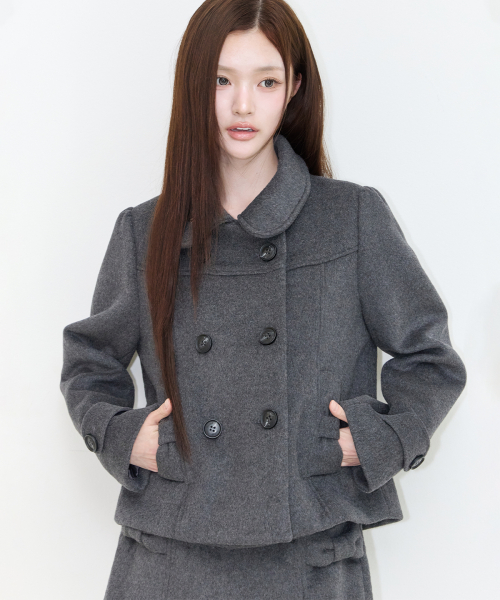 BOW BUTTON SHORT COAT CHARCOAL