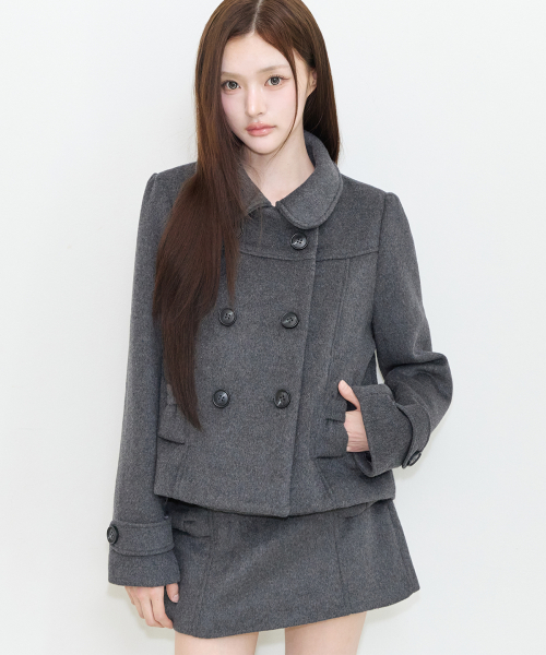 BOW BUTTON SHORT COAT CHARCOAL