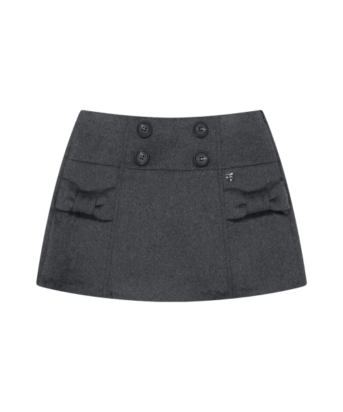 BOW BUTTON MINI SKIRT CHARCOAL