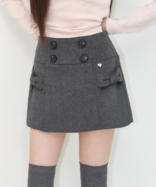 BOW BUTTON MINI SKIRT CHARCOAL