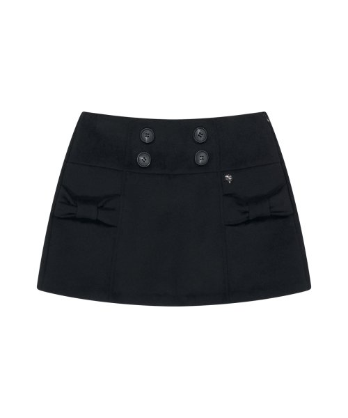 BOW BUTTON MINI SKIRT BLACK
