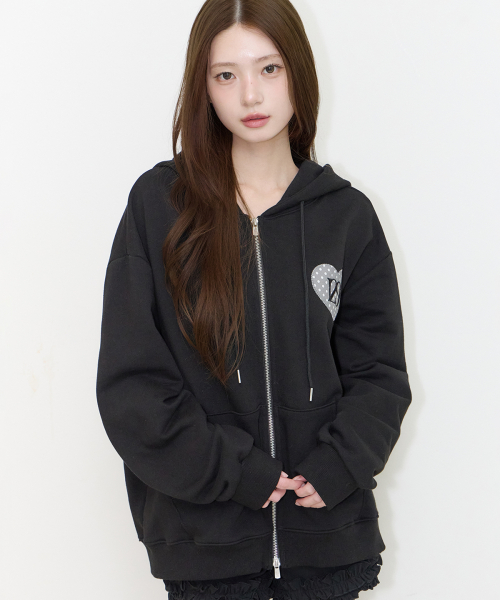129 DOT HOODIE ZIP-UP BLACK