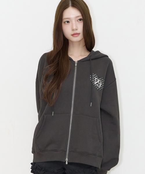 129 DOT HOODIE ZIP-UP CHARCOAL
