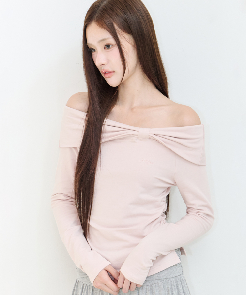BOW OFF SHOULDER LONG SLEEVE PINK