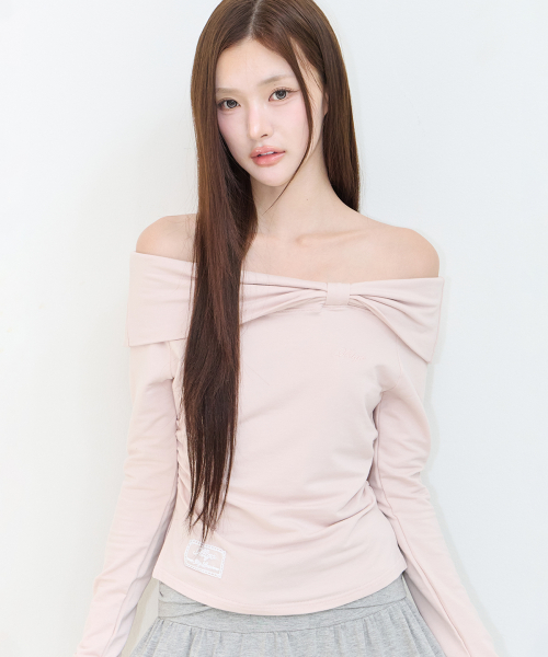 BOW OFF SHOULDER LONG SLEEVE PINK