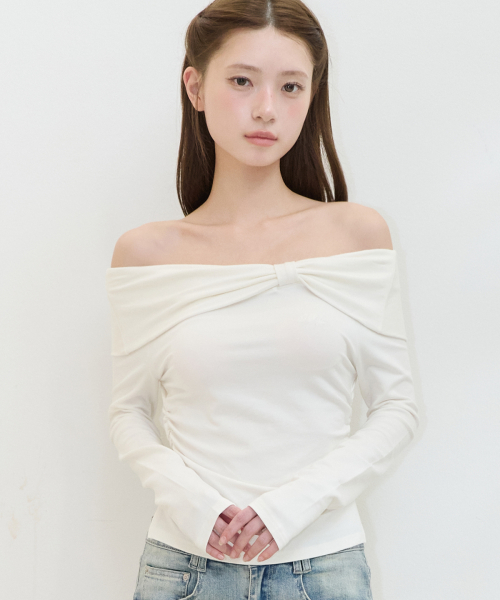 BOW OFF SHOULDER LONG SLEEVE WHITE