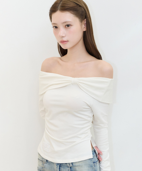 BOW OFF SHOULDER LONG SLEEVE WHITE