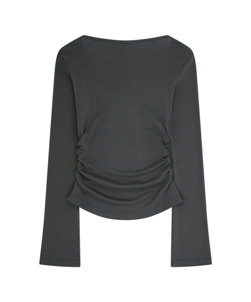 LAYERED RIBBON TIE LONG SLEEVE CHARCOAL