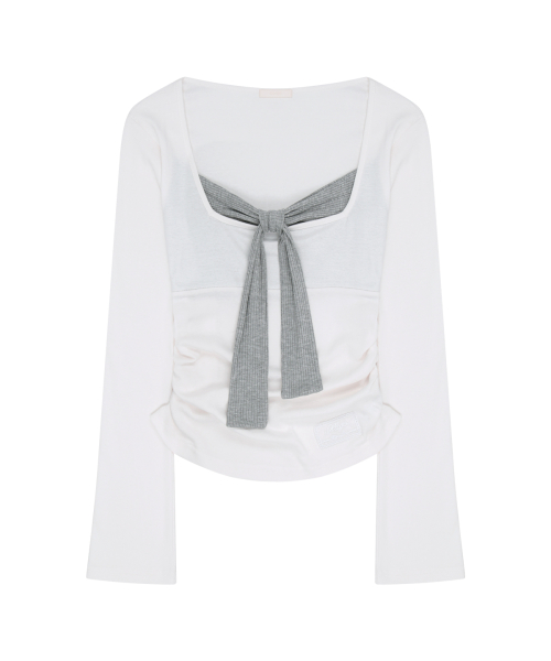 LAYERED RIBBON TIE LONG SLEEVE WHITE