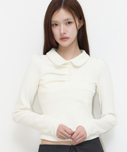 DOT PINTUCK COLLAR LONG SLEEVE IVORY
