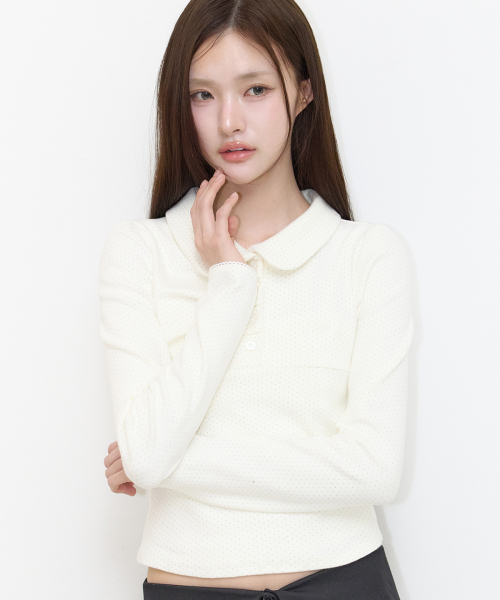 DOT PINTUCK COLLAR LONG SLEEVE IVORY