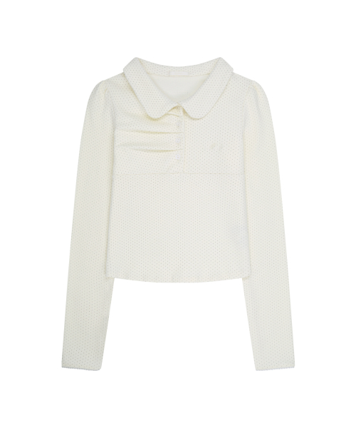 DOT PINTUCK COLLAR LONG SLEEVE IVORY
