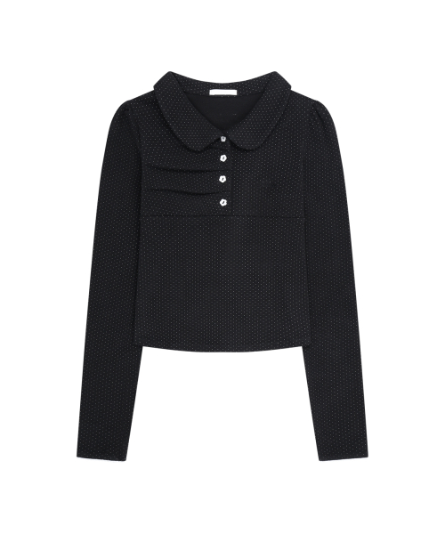 DOT PINTUCK COLLAR LONG SLEEVE BLACK