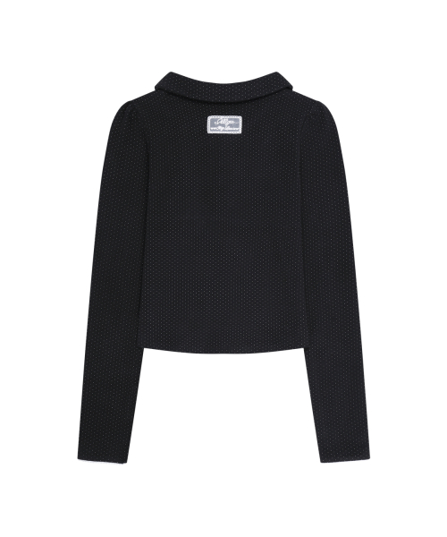 DOT PINTUCK COLLAR LONG SLEEVE BLACK