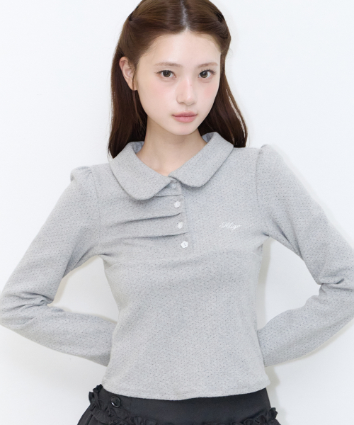 DOT PINTUCK COLLAR LONG SLEEVE MELANGE
