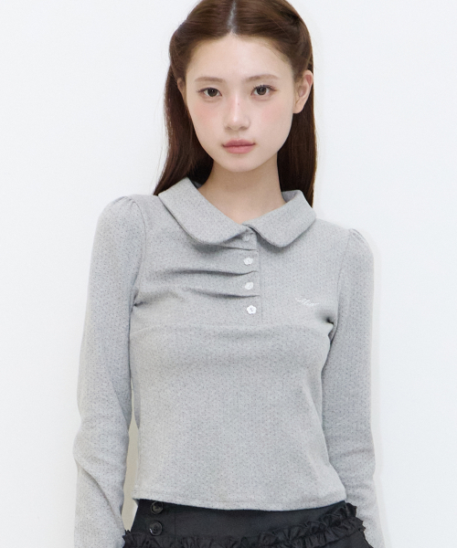 DOT PINTUCK COLLAR LONG SLEEVE MELANGE