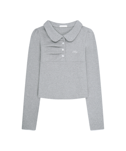 DOT PINTUCK COLLAR LONG SLEEVE MELANGE