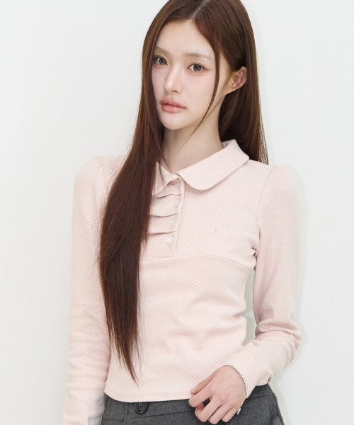 DOT PINTUCK COLLAR LONG SLEEVE PINK