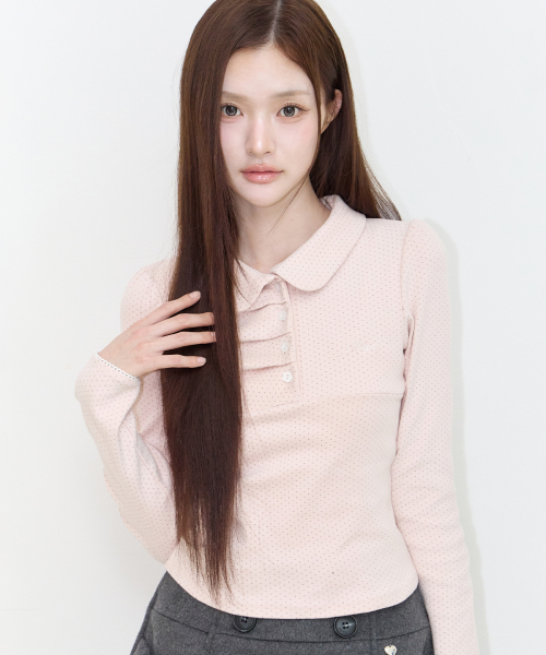 DOT PINTUCK COLLAR LONG SLEEVE PINK