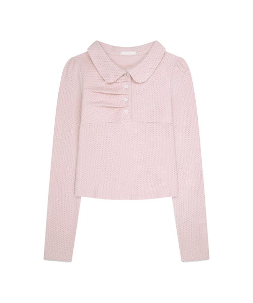 DOT PINTUCK COLLAR LONG SLEEVE PINK