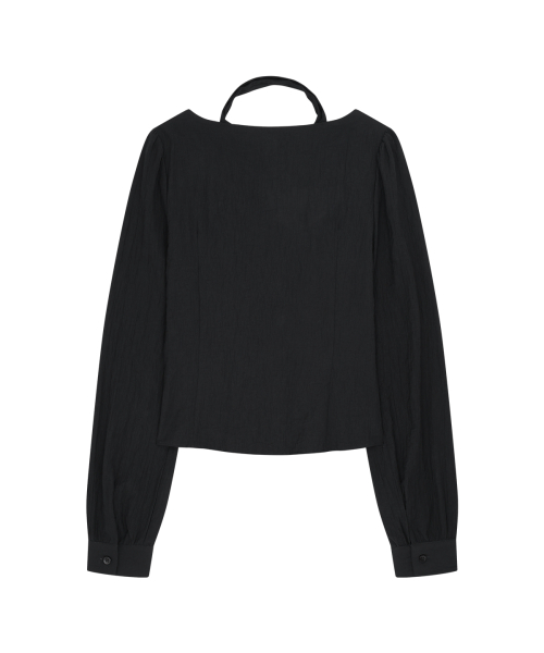 PINTUCK FLARE BLOUSE BLACK