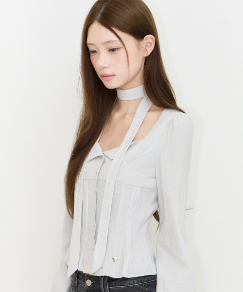 PINTUCK FLARE BLOUSE GREY