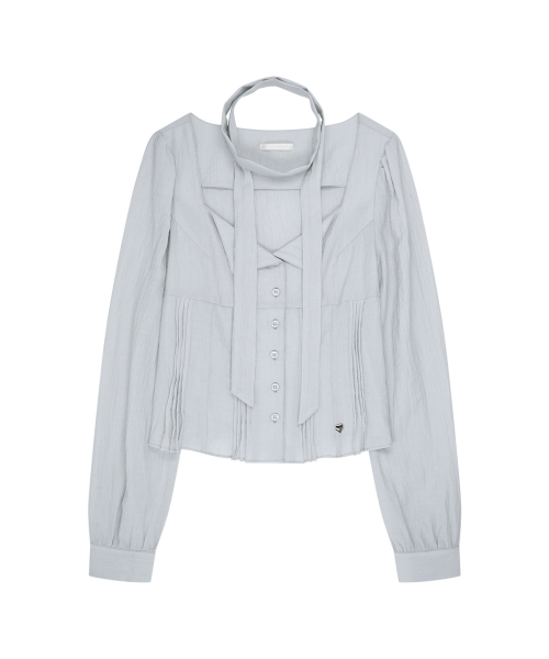 PINTUCK FLARE BLOUSE GREY