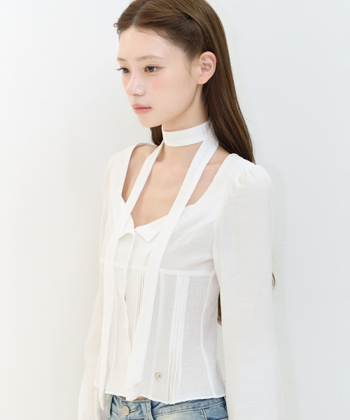 PINTUCK FLARE BLOUSE WHITE