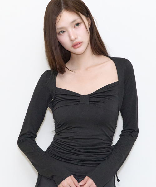 BOW BOLERO SHIRRING TOP BLACK