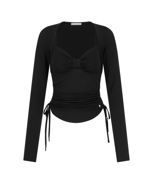 BOW BOLERO SHIRRING TOP BLACK