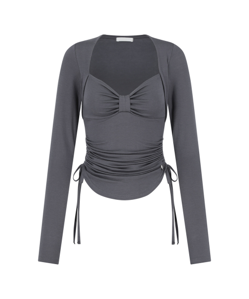 BOW BOLERO SHIRRING TOP CHARCOAL