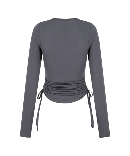 BOW BOLERO SHIRRING TOP CHARCOAL
