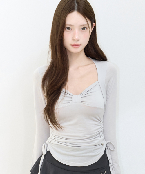 BOW BOLERO SHIRRING TOP GREY