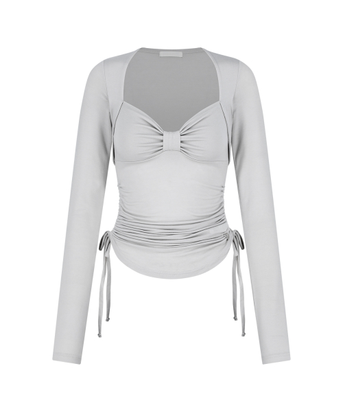 BOW BOLERO SHIRRING TOP GREY