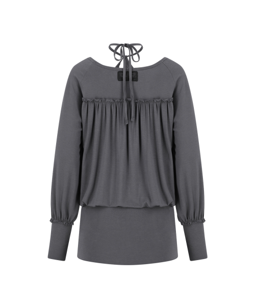 SHEER STRAP LONG SLEEVE CHARCOAL