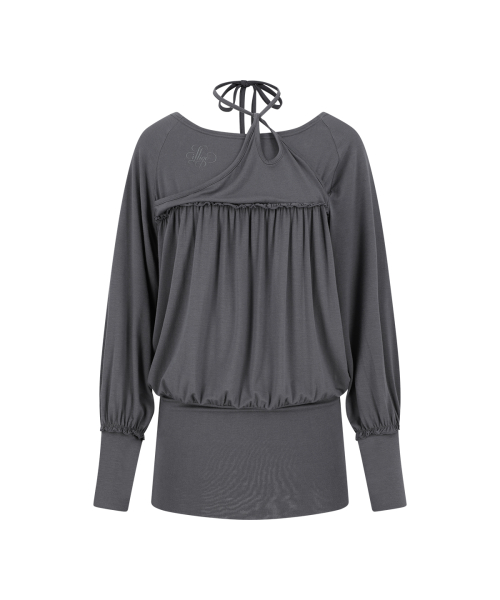 SHEER STRAP LONG SLEEVE CHARCOAL