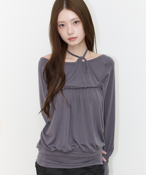 SHEER STRAP LONG SLEEVE CHARCOAL