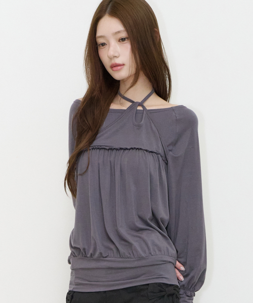 SHEER STRAP LONG SLEEVE CHARCOAL