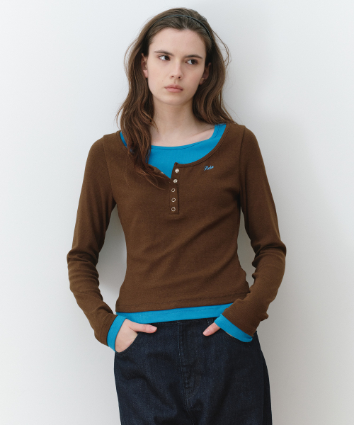 LAYERED HENRYNECK LONG SLEEVE BR+TE/BL