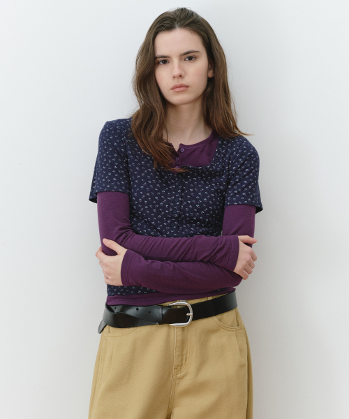 FLOWER LAYERED HENRY NECK LONG SLEEVE NV+PU