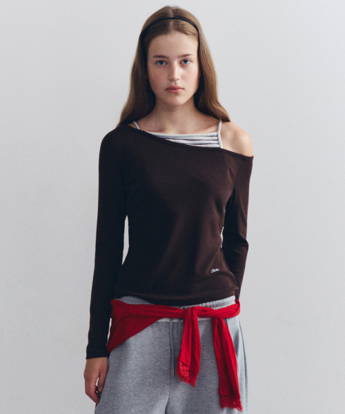 UNBALANCE STRIPE LONG SLEEVE BROWN