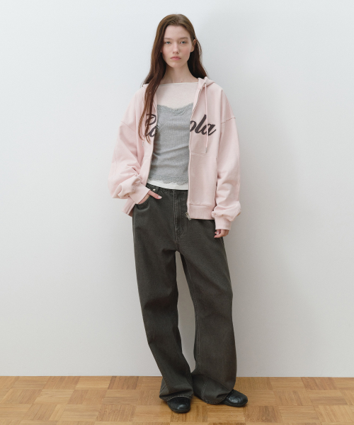 PIGMENT CURVED WIDE PANTS CHARCOAL GRAY
