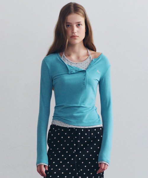HALTER LAYERED LONG SLEEVE L/BLUE