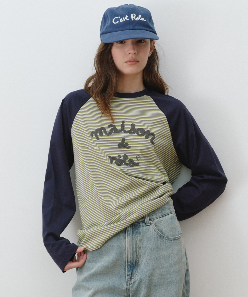 MAISON DE ROLA EMBROIDERY STRIPE LONG SLEEVE L/GR+NV