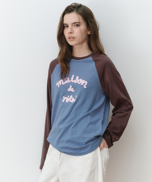 MAISON DE ROLA EMBROIDERY STRIPE LONG SLEEVE BL+BR